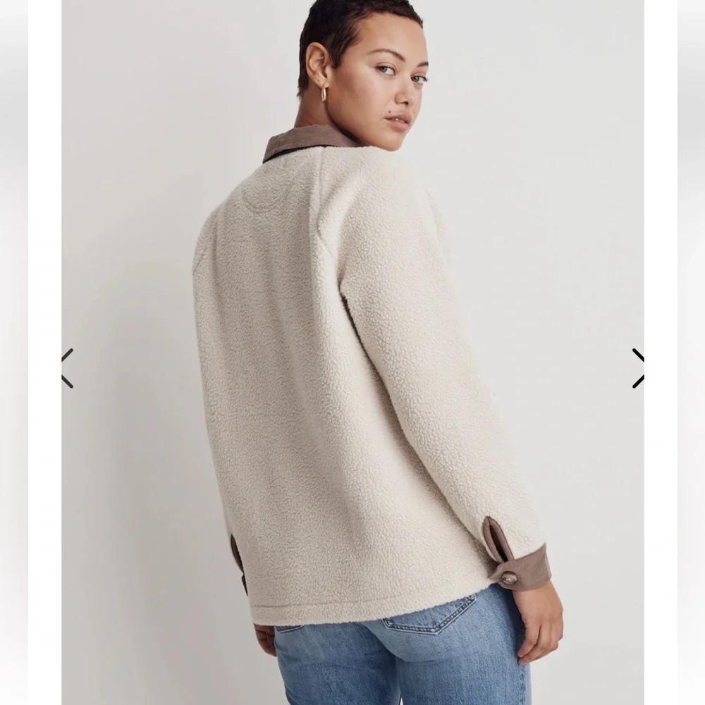 Madewell Corduroy-Trimmed (Re)sourced Sherpa Terry Chore Coat Large Brown Beige - Picture 4 of 16